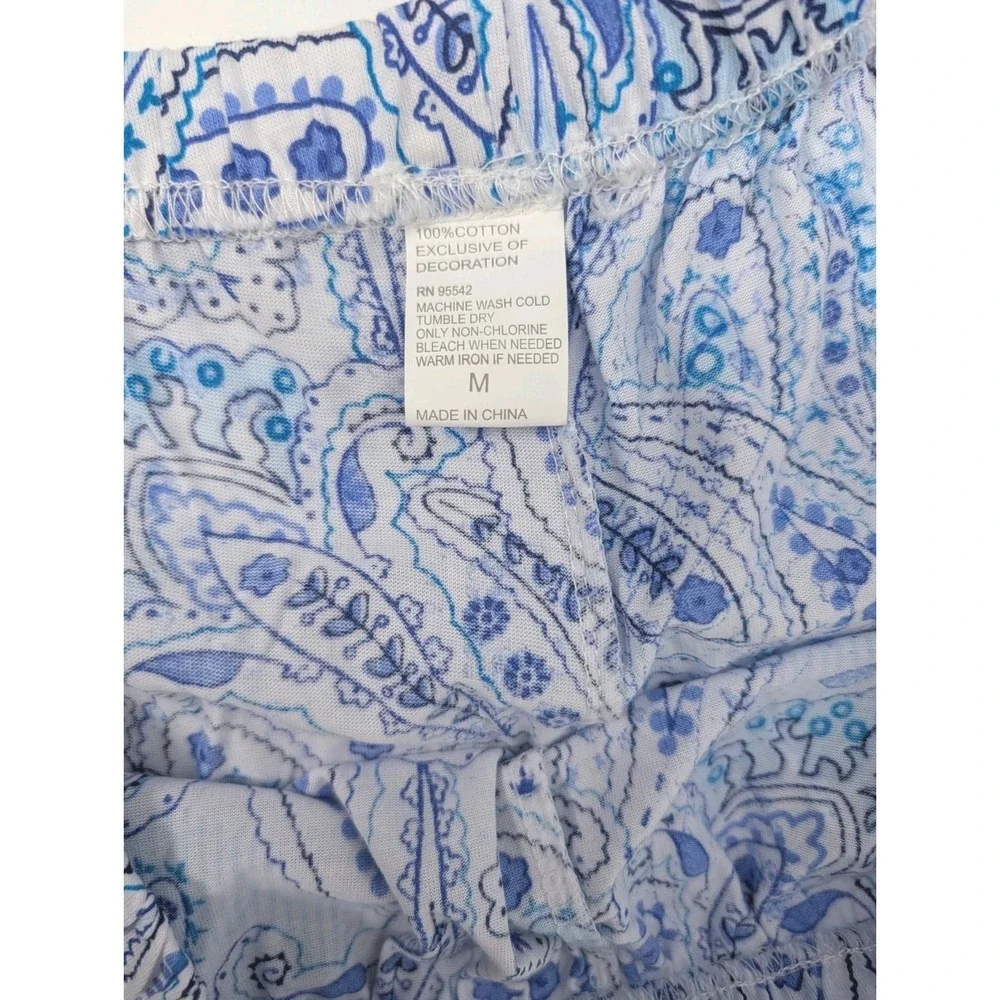 New Lati Fashion PJ Short Set Size M White Blue Paisley Cotton Oversize Ruffles